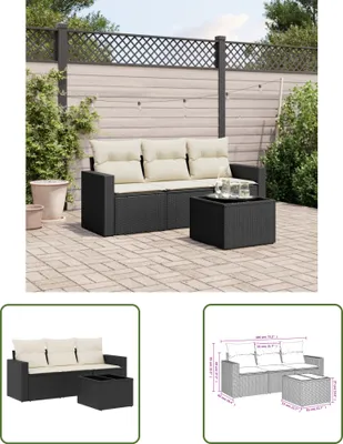 Produktbild von The Living Store 4-tlg. Garten-Sofagarnitur mit Kissen Schwarz Poly Rattan