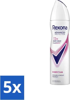 Zdjęcie produktu dla Rexona Dezodorant w sprayu Advanced Protection Ultra Dry Biorhythm 150 ml – opakowanie ekonomiczne – 5 sztuk