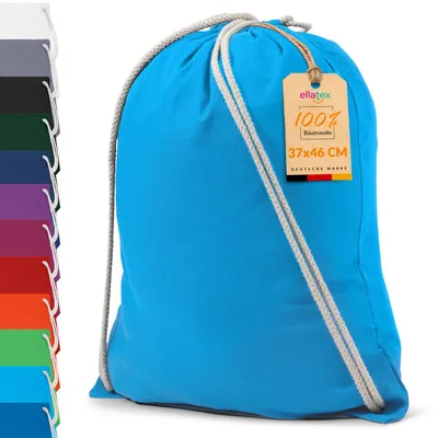 Produktbild von EllaTex Turnbeutel 37x46 cm – Gym Sack aus 100% Baumwolle mit Zugband, in Farbe: Türkis