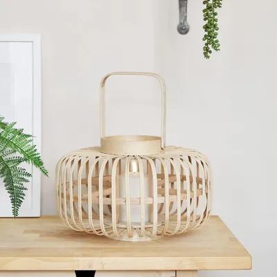 Bamboo-Laterne 21 cm mit LED-Kerze, warmweiß, Timer