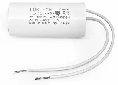 Kondensator mit Kabel 3,15 µF, Aluminium, 55 mm lang, 25 mm Ø