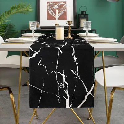 Zdjęcie produktu dla Bieżnik marmurowy, szary/czarny, 33x183 cm, imitacja lnu