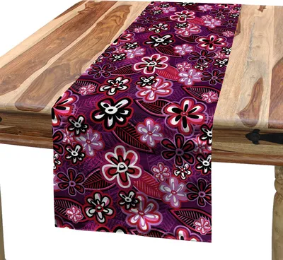 Produktbild von ABAKUHAUS Blume Tischläufer, Modernes Design-Aquarell mit Floral Leaf schien Ombre Style Print, 40 x 180 cm, Weiß Lila