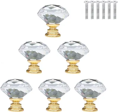 Produktbild von Möbelknöpfe 30 mm, klares Kristallglas, Diamantform, M4 × 25 mm, für Möbel
