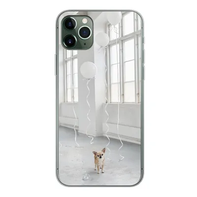 Produktbild von MuchoWow® Handyhülle Schutzhülle Hülle für iPhone 11 Pro Max Hund - Weiß - Luftballon Silikon Softcase Handy Hülle - Schutz