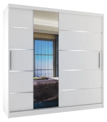 Produktbild von BELINI Verona MBP Schiebetürenschrank 200 cm Weiß Matt - Kleiderschrank mit Spiegel & 2 Schubladen, Schlafzimmer