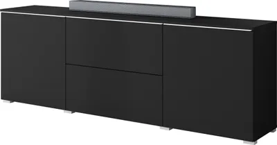 Produktbild von MIRJAN24 TV-Lowboard Vera 180, TV-Schrank mit zwei Drehtüren und zwei Schubladen (Farbe: Schwarzer Graphit, mit weißer LED Beleuchtung)