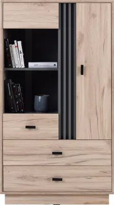 Produktbild von Furniture24 Vitrine ALMO AL4 Schrank 80x145x40 cm Wohnzimmerschrank Vitrinenschrank 1 Glasstür 1 Plattentür 2 Schubladen