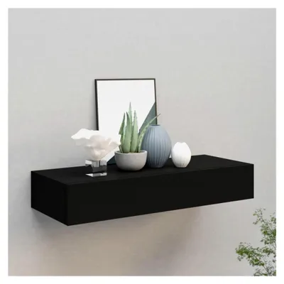 Produktbild von Schweberegal mit Schublade 60x23,5x10cm Wandschublade Hängend Wandkonsole Schwarz
