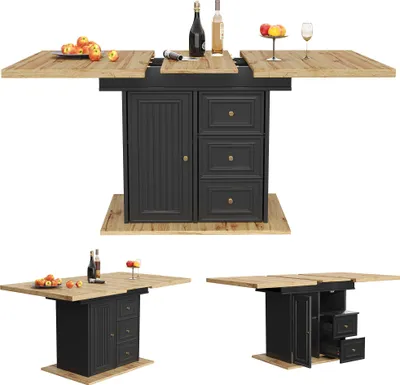 Produktbild von Flieks Ausziehbarer Esstisch mit Stauraum, Esszimmertisch mit Ausziehbarer Tischplatte, Wohnzimmertisch für 6 Personen, 110-140x80x75 cm, Schwarz