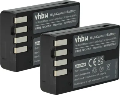 Produktbild von vhbw 2x Akku Ersatz für Pentax D-Li109 für Kamera (900 mAh, 7,2 V, Li-Ion)