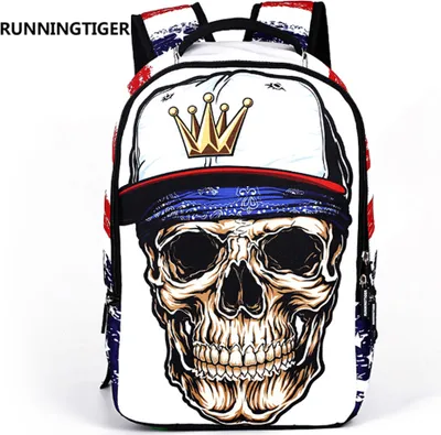 Zdjęcie produktu dla Plecak szkolny 3D Skeleton Skull Plecak podróżny Casual Daypack dla kobiet nastolatków dziewcząt chłopców (biały)