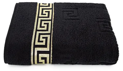 Produktbild von Luxus Medusa Badetuch 100x150 cm - Schwarz - feinste Ringgarn Baumwolle / Jacquard Webung / Hochflor Frottee mit Medusa Flachprägung und goldener Medusa Bordüre