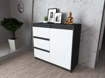 Zdjęcie produktu dla AZ team ® Komoda z Szufladami ANTRACYT BIAŁA Pojemna Szafka 80 cm Meble do Salonu i Sypialni 1 drzwi 3 szuflady