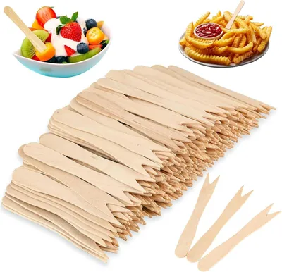 Produktbild von Holzgabeln, 200 Stück 85 mm Pommespieker aus Naturholz, biologisch abbaubar