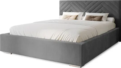 Produktbild von Polsterbett Aura 200x200 cm, Bett mit Kopfteil, Doppelbett mit Bettkasten, Lattenrost und Matratze aus Holz, Velourstoff:  Dunkelgrau
