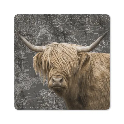 Produktbild von MuchoWow® Mauspad Mousepad Schottischer Highlander - Weltkarte - Tiere 30x30 cm - Mousepads - Maus Mat - Pad - Mausunterlage - Gaming