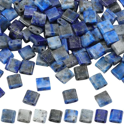 142 Steinkügelchen, quadratisch, blau/schwarz, 5,5 mm, für Schmuck