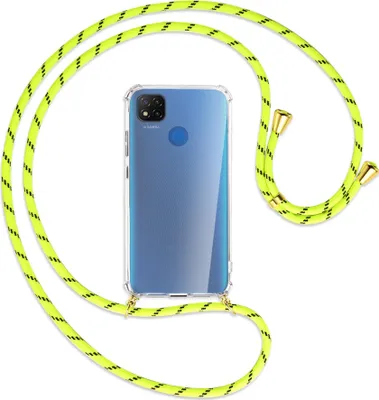 Produktbild von Handykette Backcover-Schutzhülle mit Band (Metall goldfarben) für Xiaomi Redmi 9C - neongelb