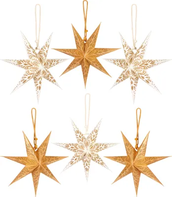 Imagen del producto de BRUBAKER: 6 estrellas de papel para Navidad - 20 cm. Estrellas plegables - Adorno navideño grande para el árbol de Navidad y las ventanas. Blanco, dorado