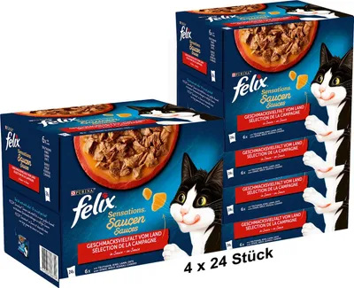Produktbild von FELIX Sensations Saucen Katzenfutter nass, Sorten-Mix, 4x24x85g (4x24x85g)