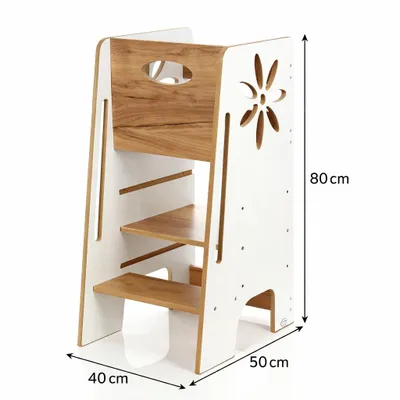 Obrázok produktu pre Pomocník v kuchyni / Detský pomocník / Montessori vzdelávacia stolička / Vzdelávacia veža / Pomocník v kuchyni / Montessori kuchynská veža / KH-350 bielo-dubová