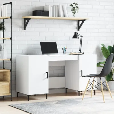 Image de Maison Exclusive - Bureau blanc 140x50x75 cm Matériau dérivé du bois