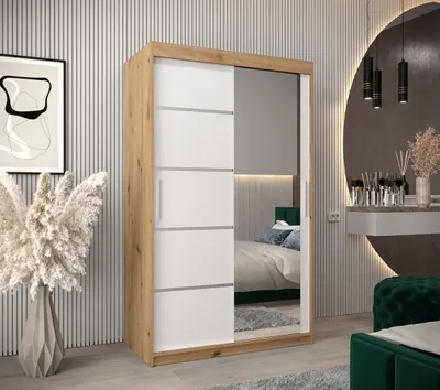 Obrázek produktu pro Šatní zrcadlová skříň ADELA - 120 cm, dub artisan / bílá