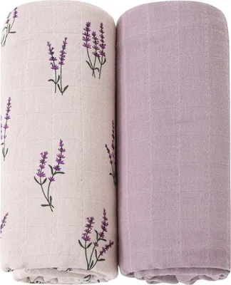 Obrázok produktu pre Unyqoos® Sada dvoch mušelinových plienok – 120 x 120 cm, 100% nefarbená organická bavlna, veľká prikrývka, farba: levanduľa
