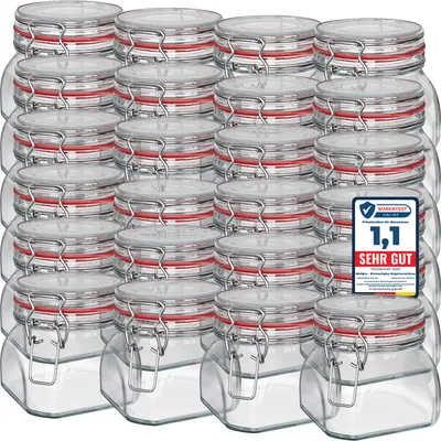 Produktbild von WELLGRO Einmachgläser mit Bügelverschluss eckig 550ml - Gläser