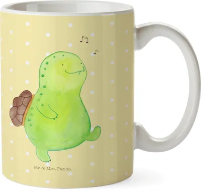 Produktbild von Mr. & Mrs. Panda Plastikbecher Schildkröte Pfeifen - Gelb Pastell - Geschenk, Kinderbecher, Lebensfreude, Trinklernbecher, Pott, Camping Tasse, Schildkröten, Depression