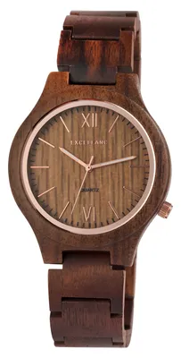 Produktbild von Excellanc Damen Armbanduhr aus Holz mit Edelstahl Faltschließe