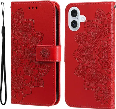 Produktbild von Mobigear Flowers iPhone 17 Hülle Klapphülle Geldbörse - Rot