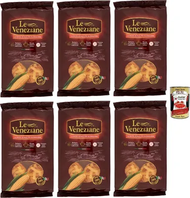 Produktbild von Le Veneziane Pasta di Mais Fettucce, senza glutine,100% italienische Maisnudeln, glutenfrei. gluten free 6x 250g + Italian Gourmet polpa 400g