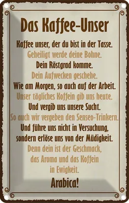 Produktbild von vianmo Blechschild 30x20 cm Kaffee Unser du bist in Tasse Spruch Zitat