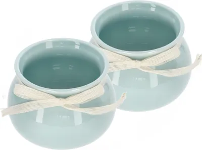 Image de KOTARBAU® Lot de 2 pots de fleurs en céramique Rond Vert Menthe Cache-pot ⌀ 17 cm