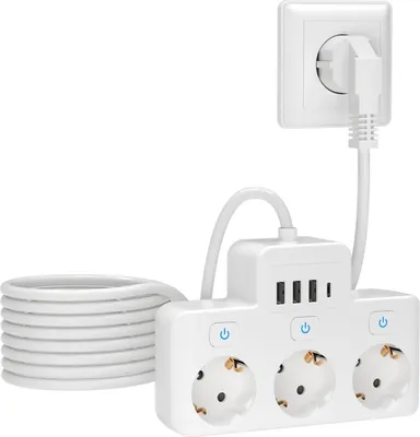 ANVODE 12-in-1 Steckdosenleiste Mit 4 USB Ports - Überspannungsschutz & 2m Kabel