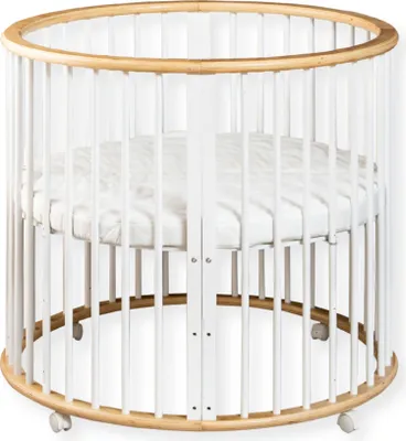 Produktbild von Buxibo – Babybox – Runde Spielkiste aus Holz – Laufstall – Inkl. Matratze – 91x91x85 cm – Natur