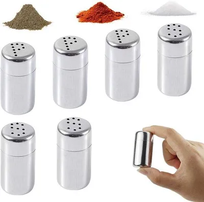 Produktbild von Ibenzoa® Kompaktes Gewürzstreuer-Set aus Edelstahl – 6 Mini-Streuer (5 ml), 25×48 mm, 2 mm Öffnung, Silber, ideal für Camping & Outdoor