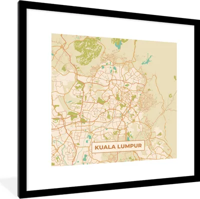 Produktbild von MuchoWow® Gerahmtes Poster Kuala Lumpur - Stadtplan - Vintage - Karte 40x40 cm - Poster mit Schwarzem Bilderrahmen Wandposter Rahmen Foto Bilder - Poster - Plakat im Rahmen
