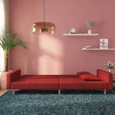 Imagen del producto de Maison Exclusive: Sofá cama de 2 plazas con 2 cojines, color burdeos, tapizado en tela