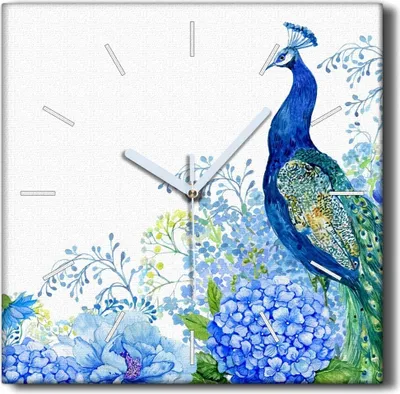 Produktbild von Coloray Hodiny Unikátní 30x30 cm  Tiché hodiny Pro obývací pokoj a kuchyň Nástěnné hodiny Plátno Černé ručičky hodin - Květiny pták pfau