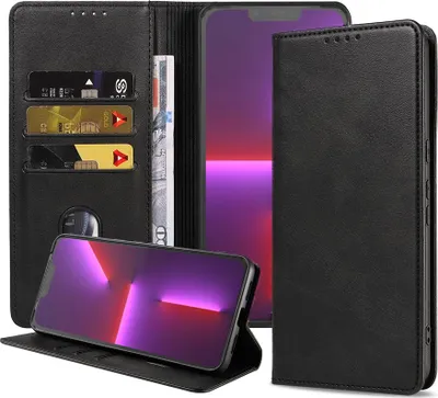 Produktbild von Smartphonica iPhone 13 Pro  Kunstledertasche mit Magnetverschluss und Kartenhaltern Buchhülle - Schwarz
