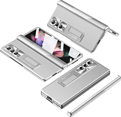 Obrázek produktu pro Pouzdro pro Samsung Galaxy Z Fold 3 5G, magnetická ochrana pantu, objektivu a displeje, galvanizovaná tvrdý PC Stříbro