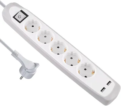 Zdjęcie produktu dla Electraline 62159 - Listwa zasilająca 5-gniazdowa z włącznikiem i 2 portami USB 2.1A - Bardzo płaska konstrukcja