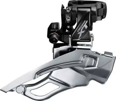 Image de Dérailleur avant Shimano DEORE XT pour vélo de randonnée, modèle FD-T8000, configuration 3x10, fixation haute, double tirage.