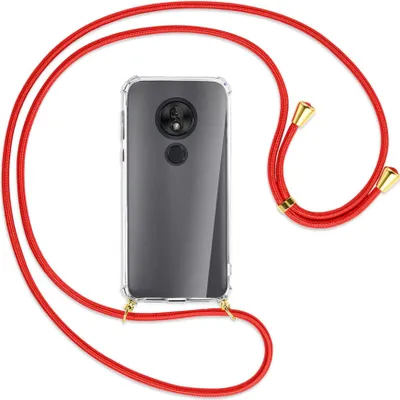 Produktbild von Handykette Backcover-Schutzhülle mit Band (Metall goldfarben) für Motorola Moto G7 Play - rot