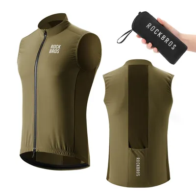 Image de ROCKBROS Gilet de vélo Coupe-vent Léger Respirant Gilet de vélo sans manches Gilet de vélo pour vélo de course VTT Femme Homme Marron 2XL