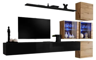 Produktbild von Meublorama AM-SWITCH 19-SWT SW 19*7C/108KG, 1 Regale, 6 Tür(en), Schwarz, Mitteldichte Faserplatte (MDF), 4 Schublade(n), 400 mm