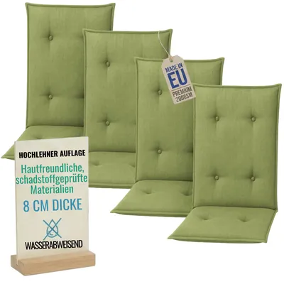 Produktbild von Pillows24 - 4x Hochlehner Auflagen 120x50x8 cm | Gesteppte Wetterfeste Gartenstuhlauflagen | Polster Sitzkissen für Gartenmöbel | EU | Lemon